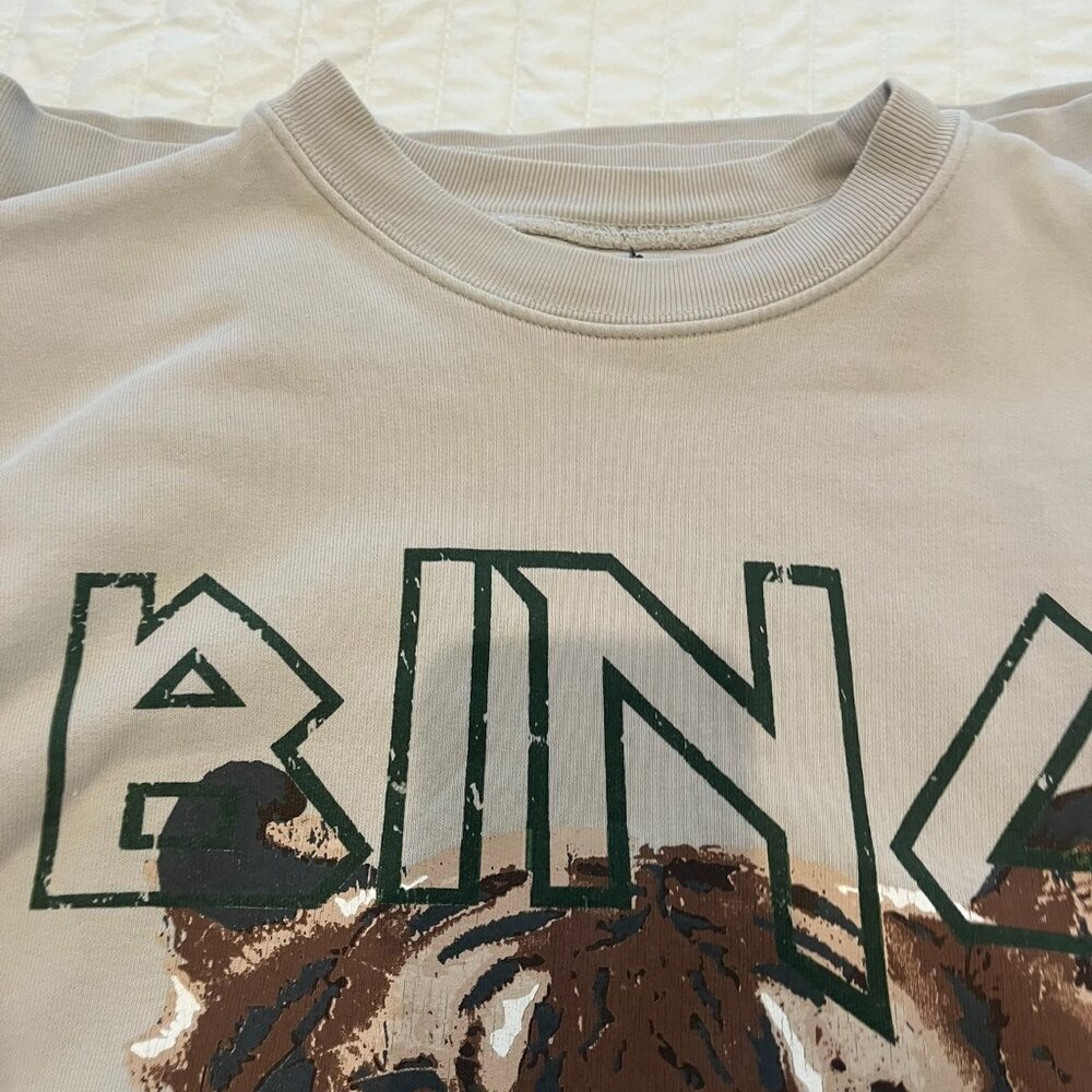 ANINE BING Muse Tiger Graphic Print Sweatshirt Crewneck Neutral Beige Stone S